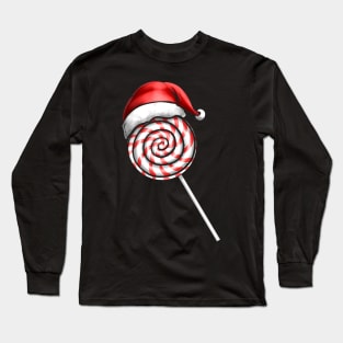 Candy Cane Lollipop Santas Hat Merry Christmas Long Sleeve T-Shirt